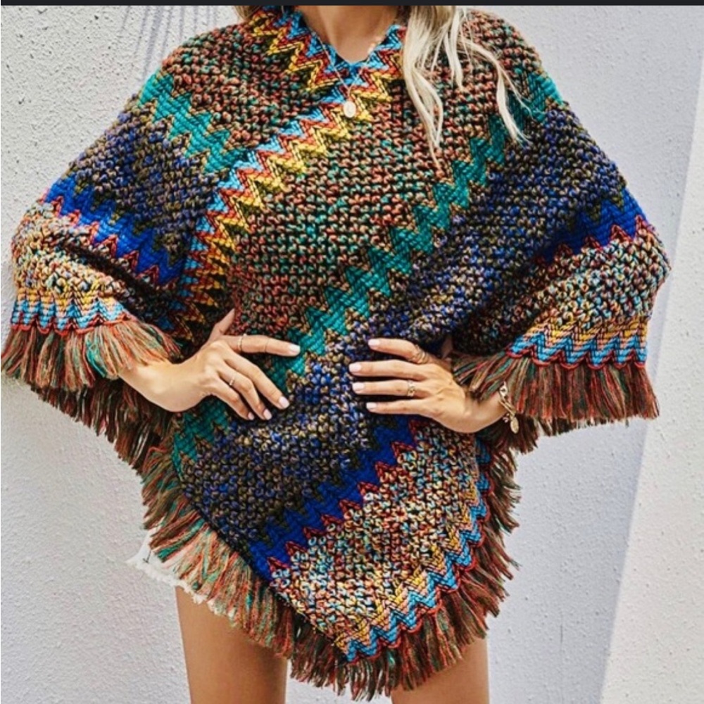 Source Unknown Multicolor Zigzag Poncho - image 2